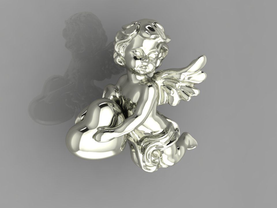 pendant angel heart 3D print model_2