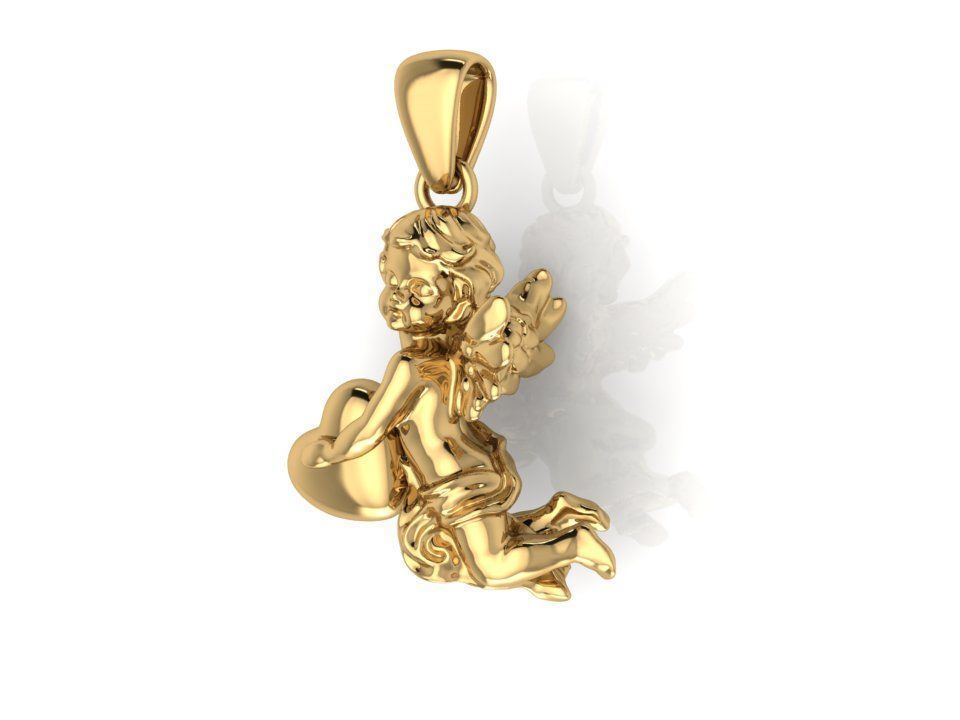 pendant angel heart 3D print model_3