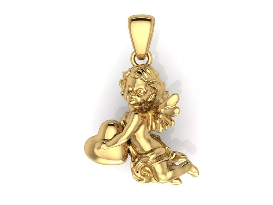 pendant angel heart 3D print model_0