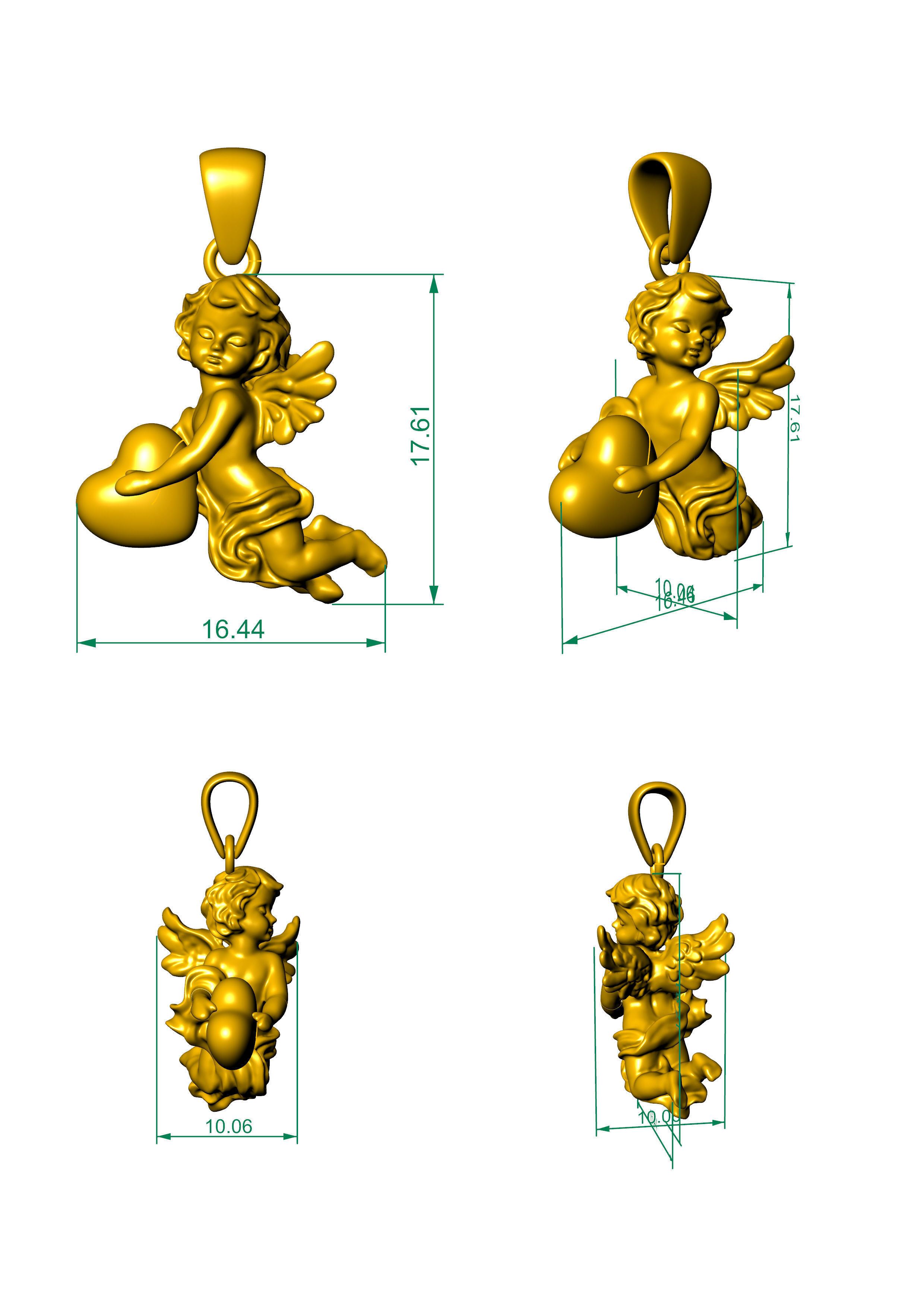 pendant angel heart 3D print model_4
