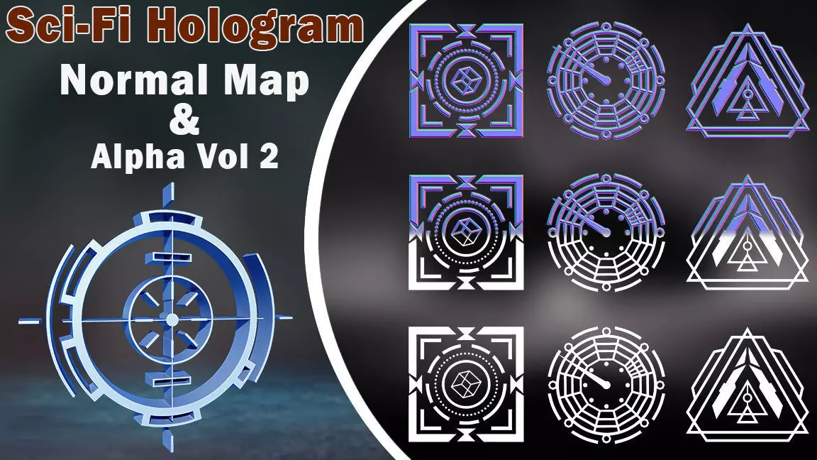 50 Sci-Fi Hologram Normal Map and Alpha Vol 2 3D model_0