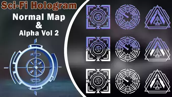 50 Sci-Fi Hologram Normal Map and Alpha Vol 2 3D model