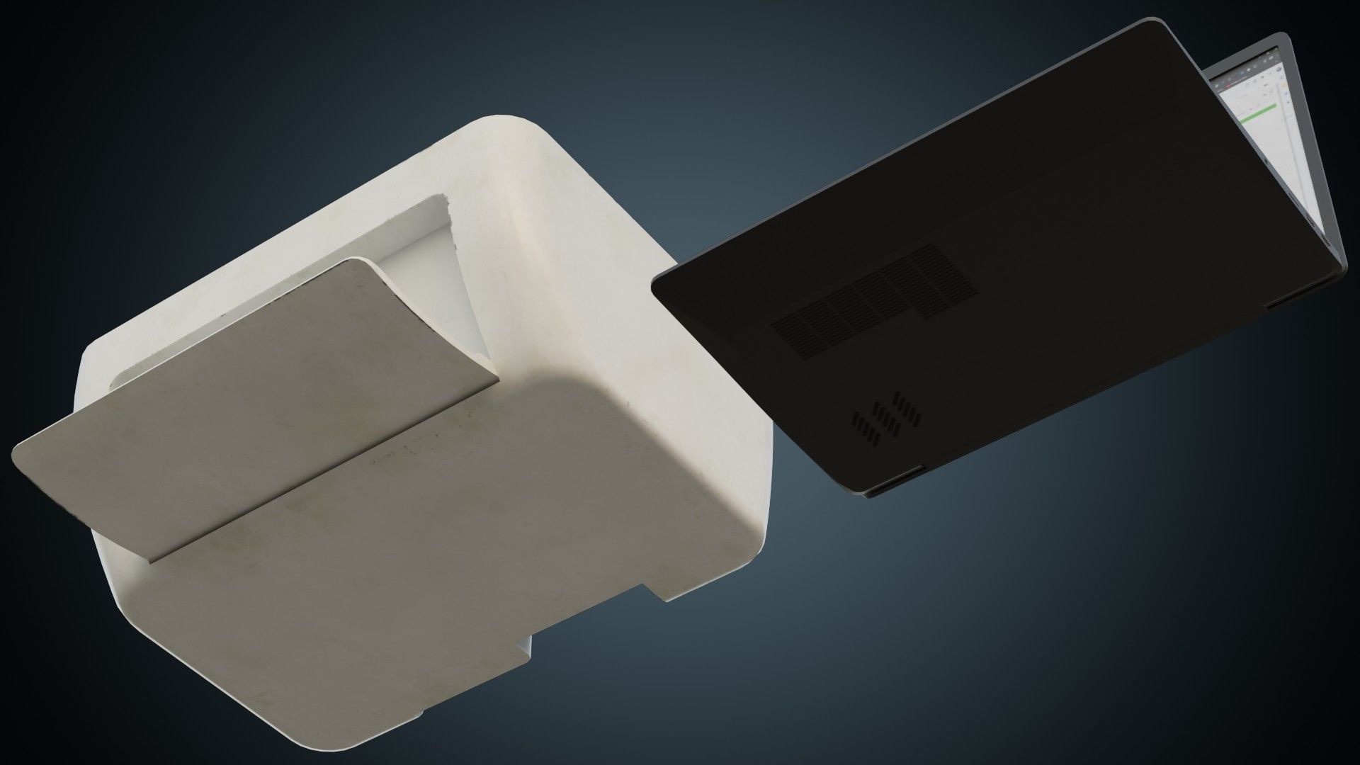 Laptop And Printer 1B Low-poly 3D model_4