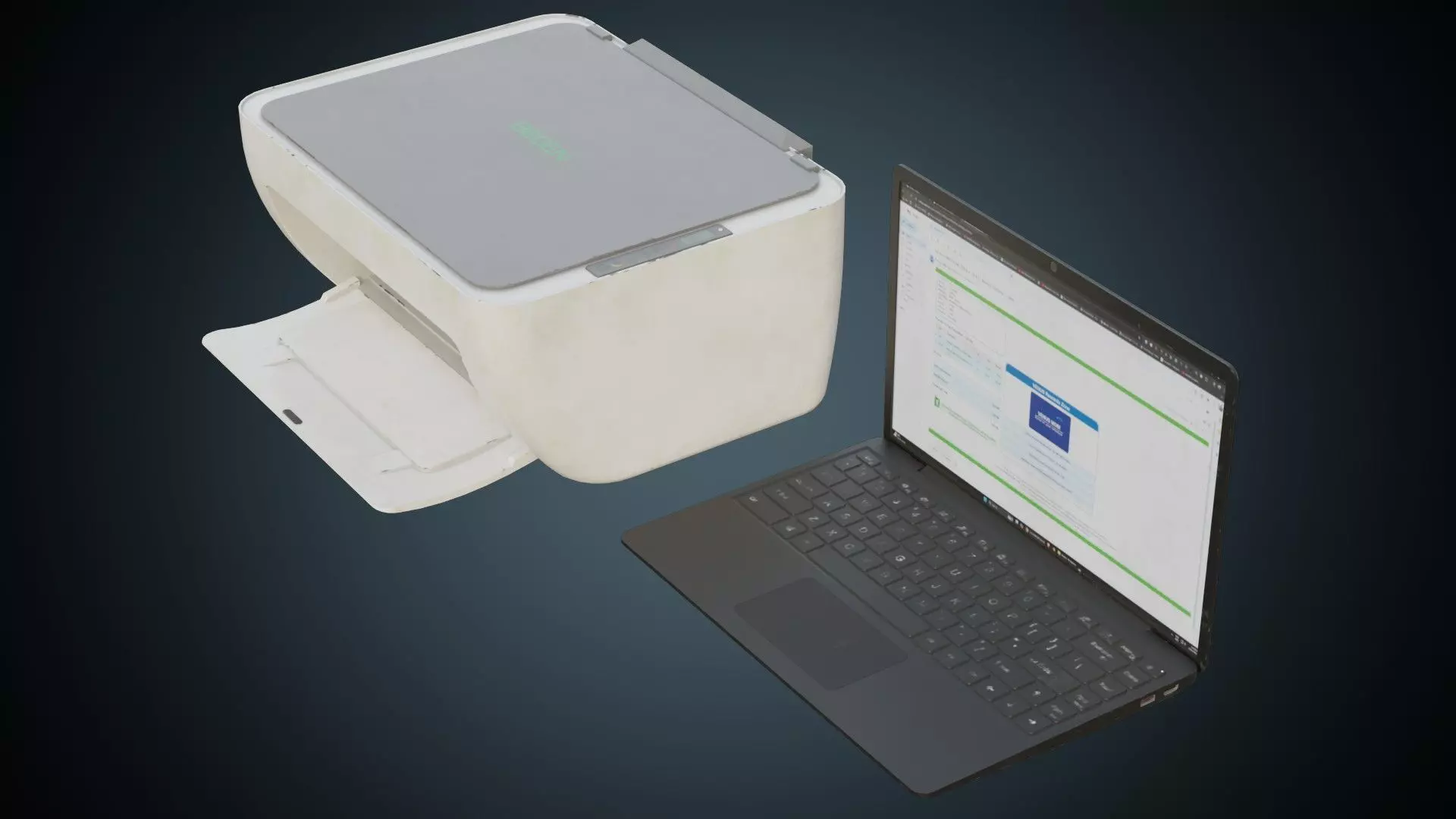 Laptop And Printer 1B Low-poly 3D model_0