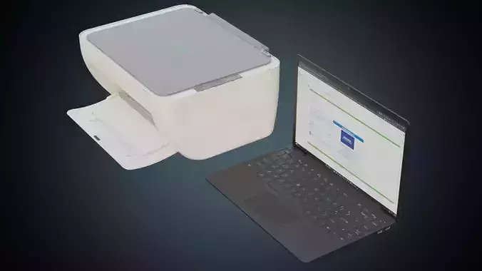 Laptop And Printer 1B Low-poly 3D model