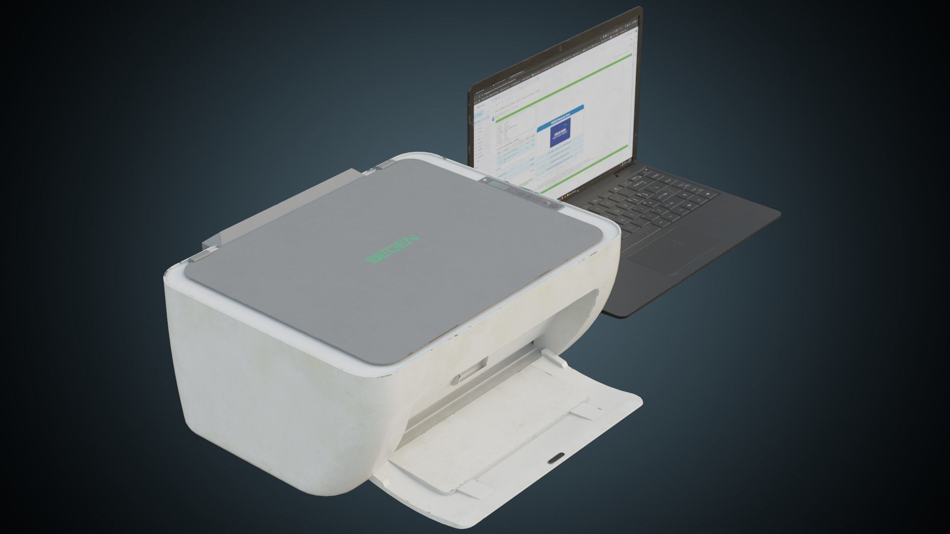 Laptop And Printer 1B Low-poly 3D model_1