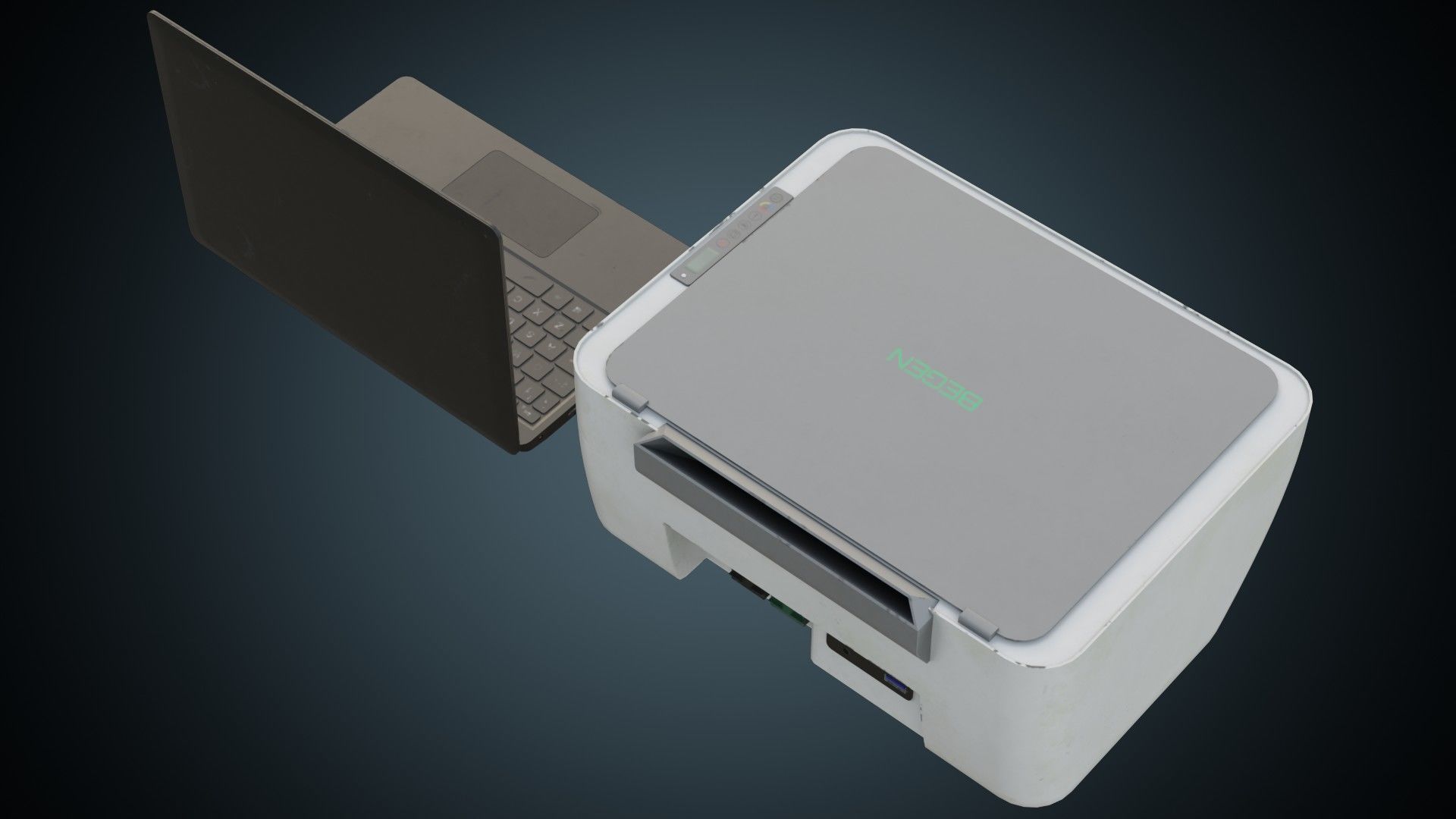 Laptop And Printer 1B Low-poly 3D model_2