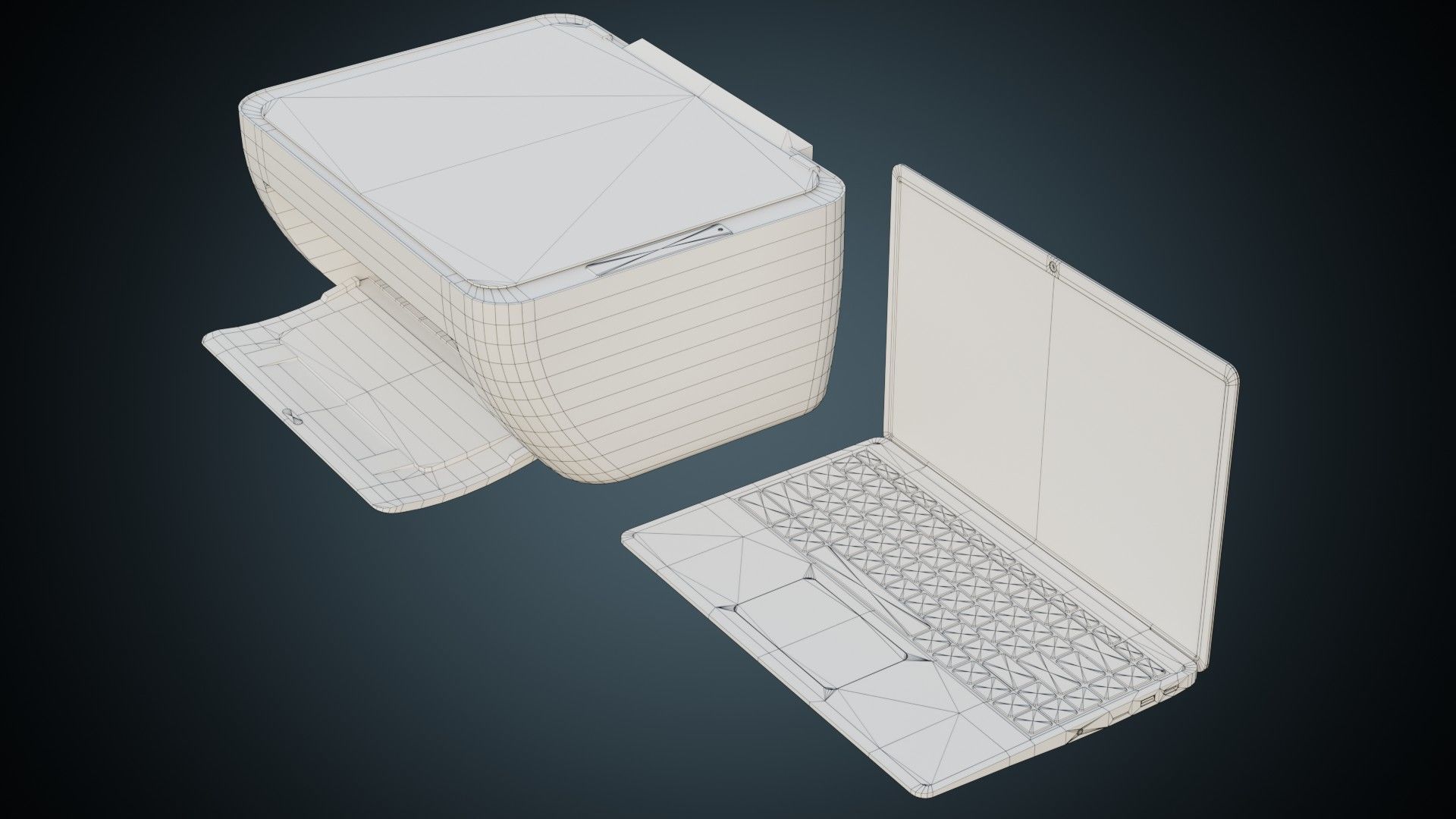 Laptop And Printer 1B Low-poly 3D model_5