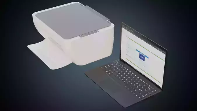 Laptop And Printer 1 Basic Low-poly 3D model