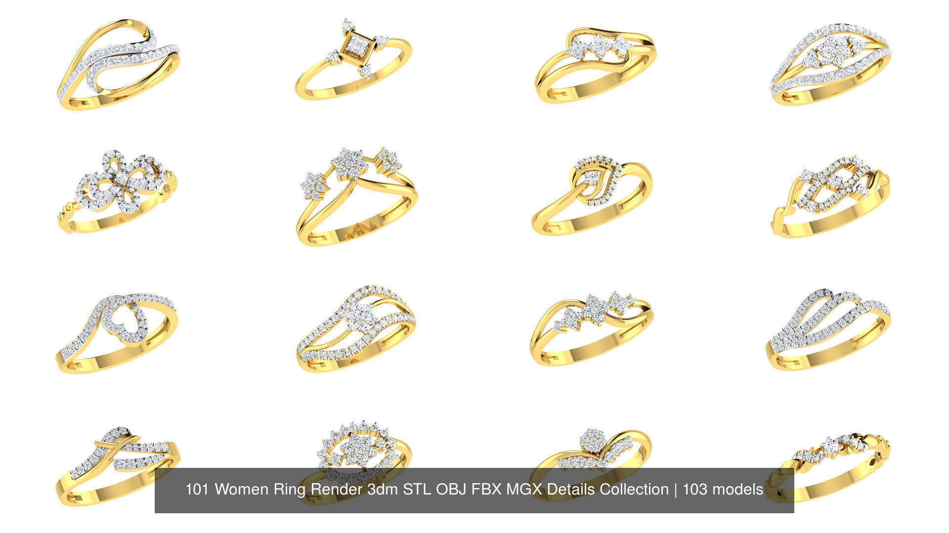 101 Women Ring Render 3dm STL OBJ FBX MGX Details Collection _14