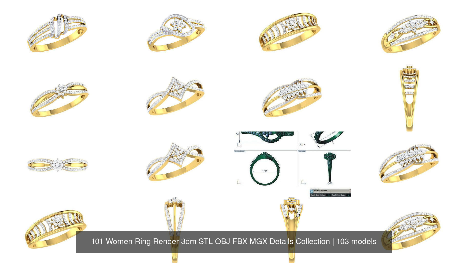101 Women Ring Render 3dm STL OBJ FBX MGX Details Collection _12