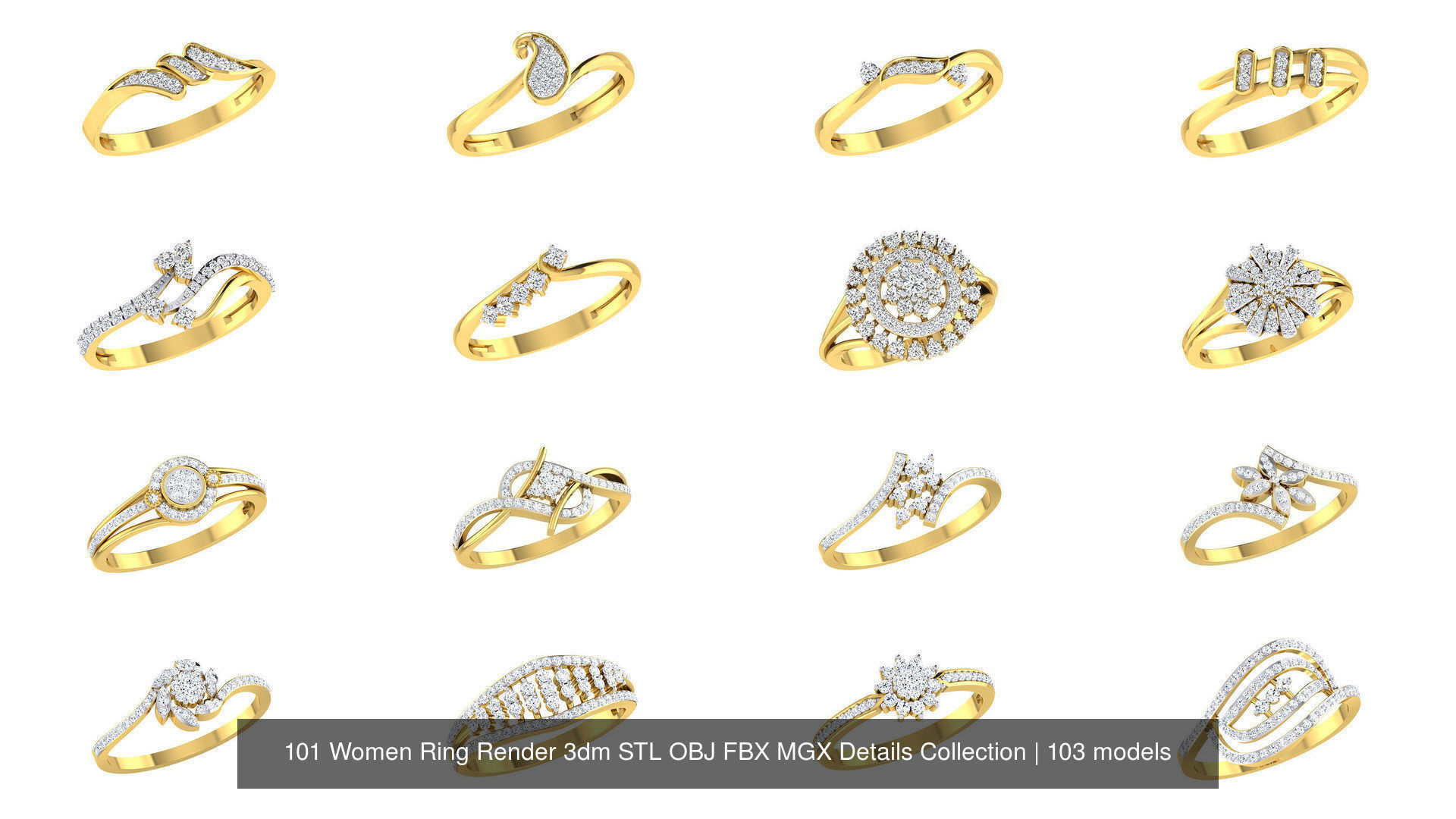 101 Women Ring Render 3dm STL OBJ FBX MGX Details Collection _16