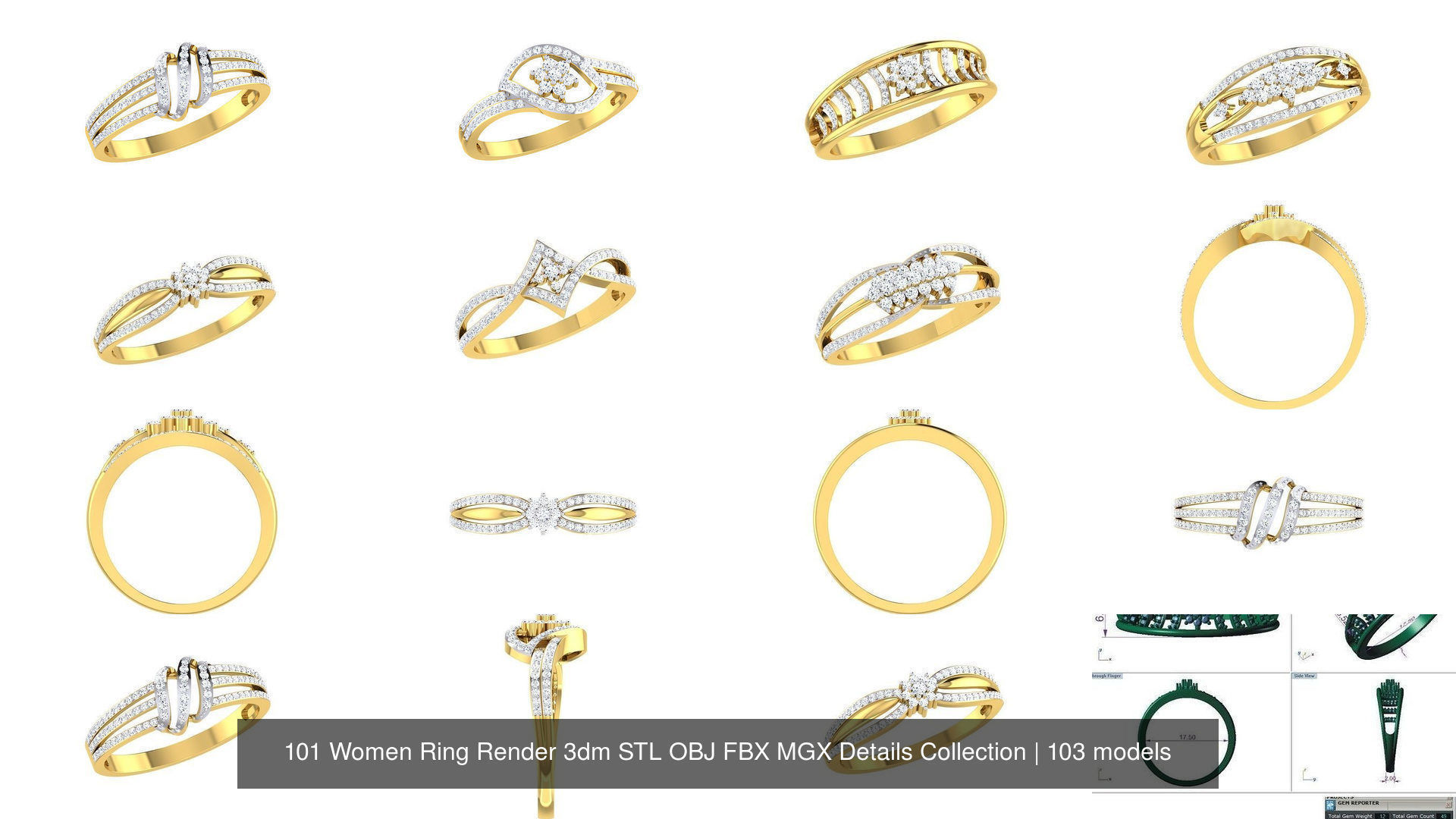 101 Women Ring Render 3dm STL OBJ FBX MGX Details Collection _24