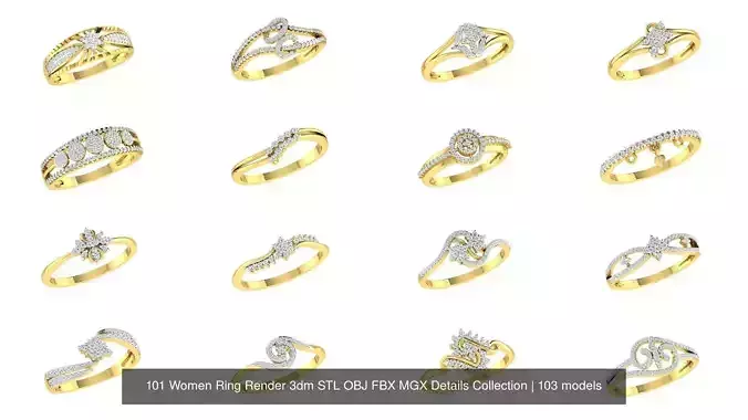 101 Women Ring Render 3dm STL OBJ FBX MGX Details Collection