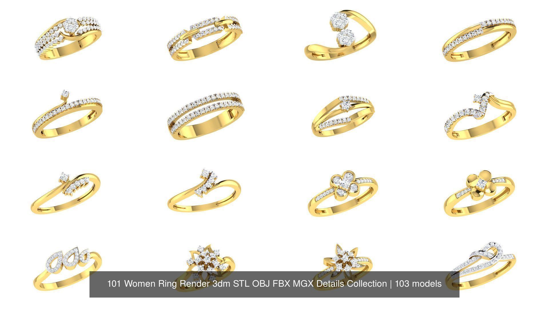 101 Women Ring Render 3dm STL OBJ FBX MGX Details Collection _11