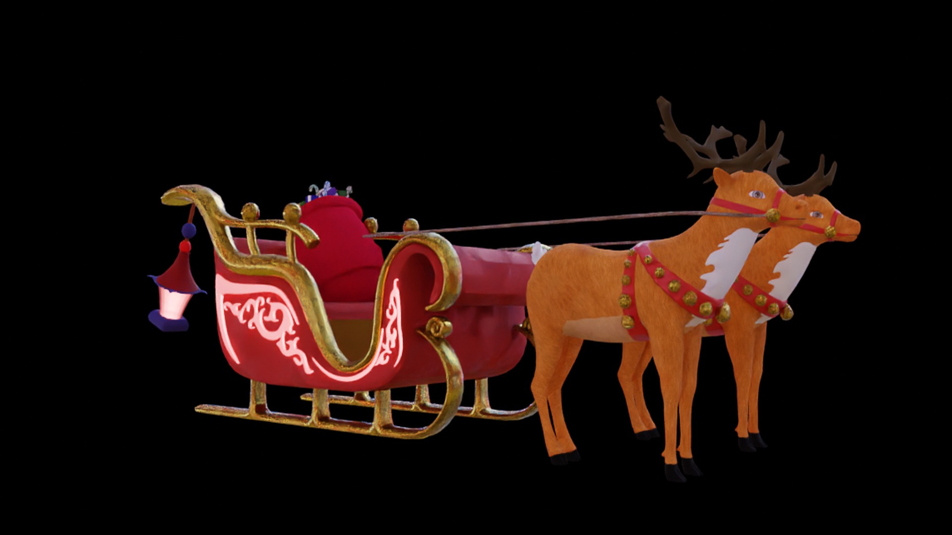 Santa Sleigh Low-poly 3D model_2