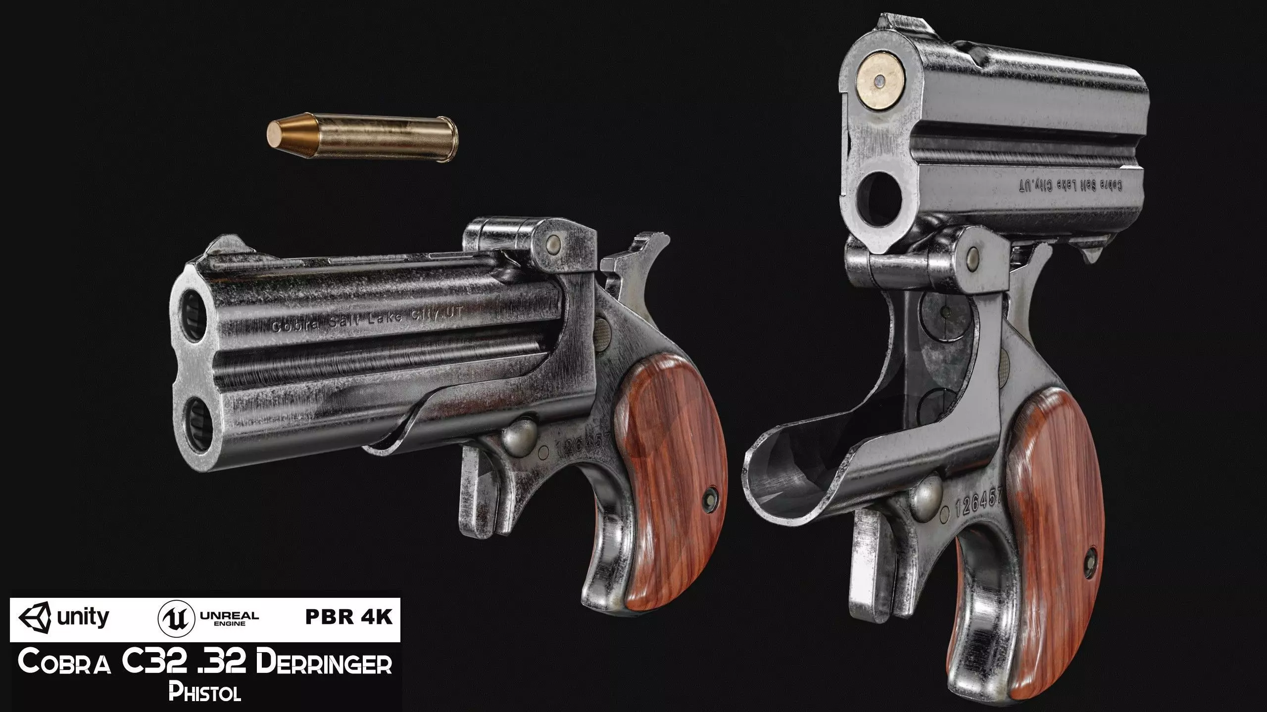 Cobra C32 Derringer Pistol Low-poly 3D model