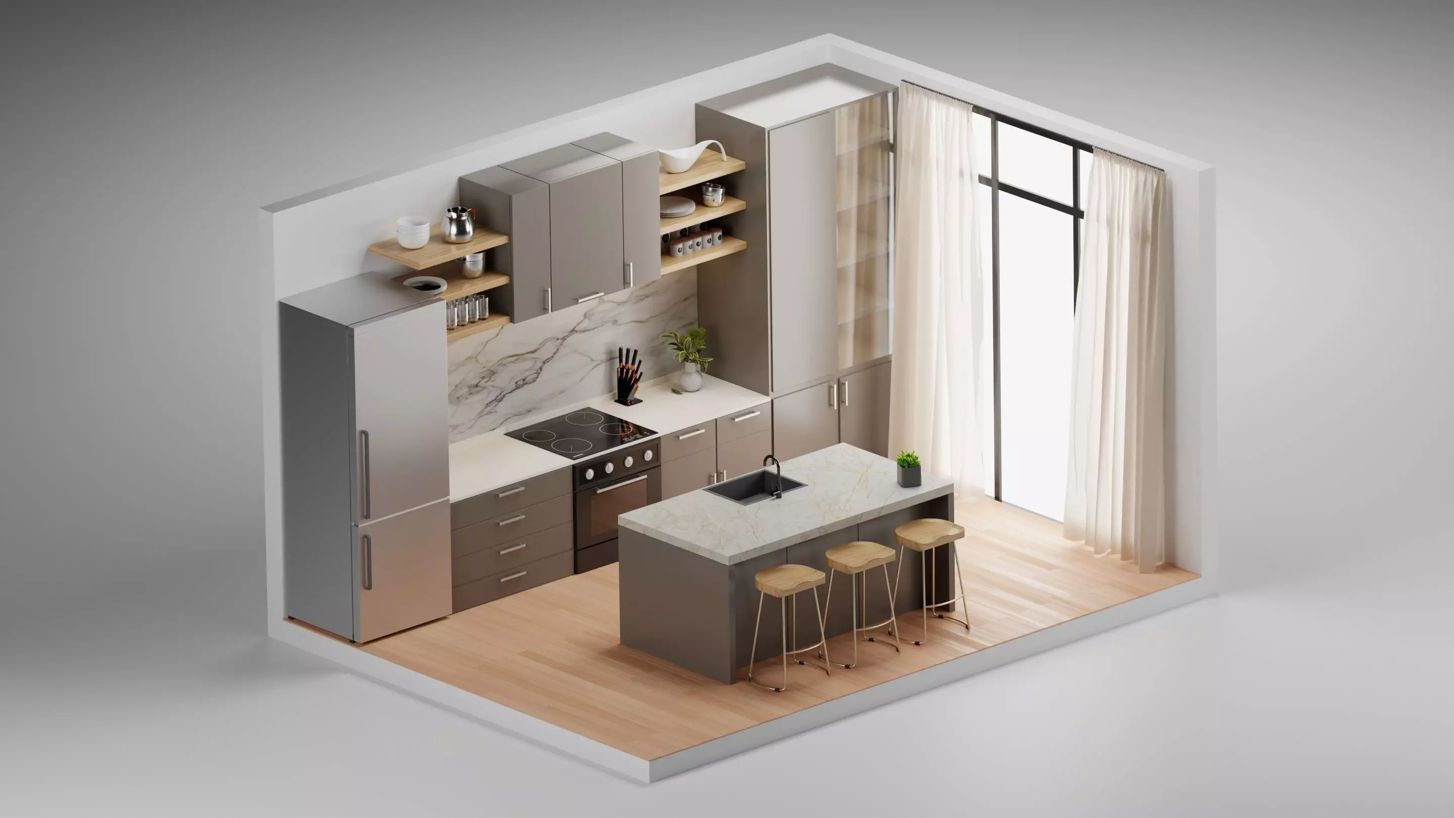 Kitchen isometric 3D model_0