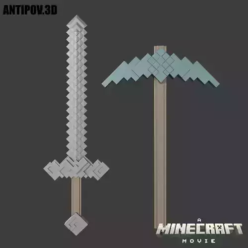Pick Axe Pickaxe and Sword Minecraft movie for 3D print