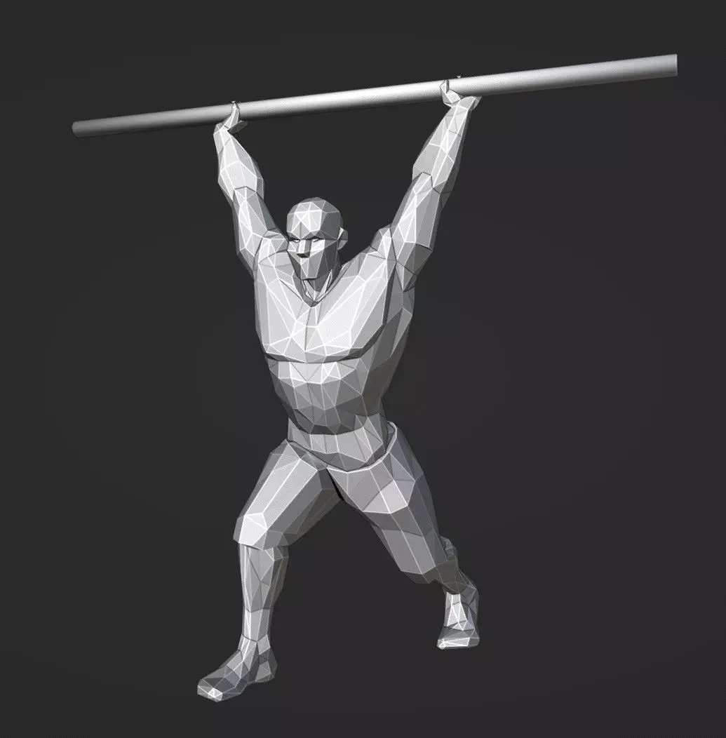 Lowpoly Split Jerk Male 01 Weightlifting 3D print model_0