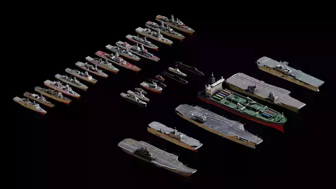 Low Poly NAVAL SHIPS PACK Low-poly 3D model
