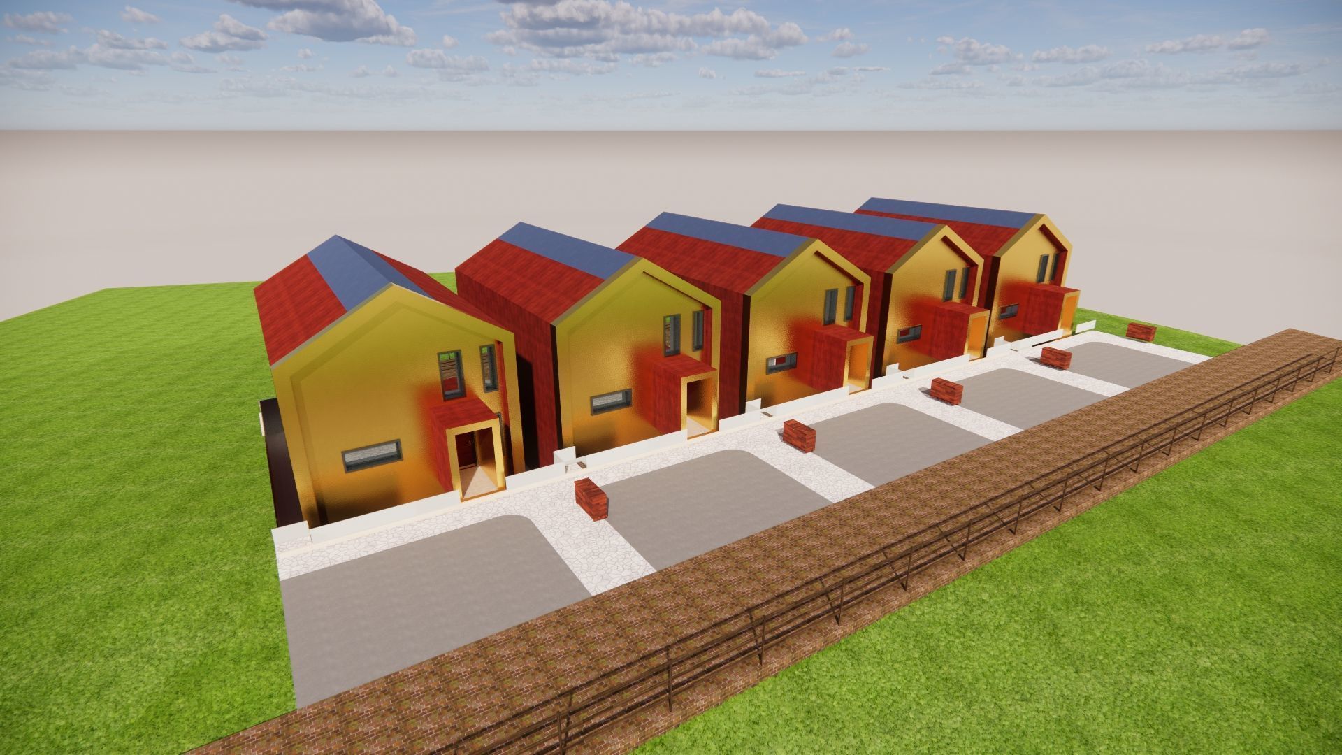 simple modern houses Low-poly 3D model_1