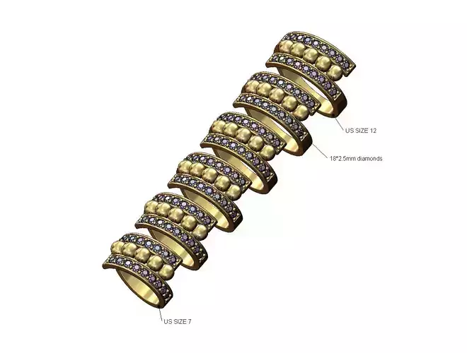 Bead pattern flat wire diamond bypass ring US sizes 7to12