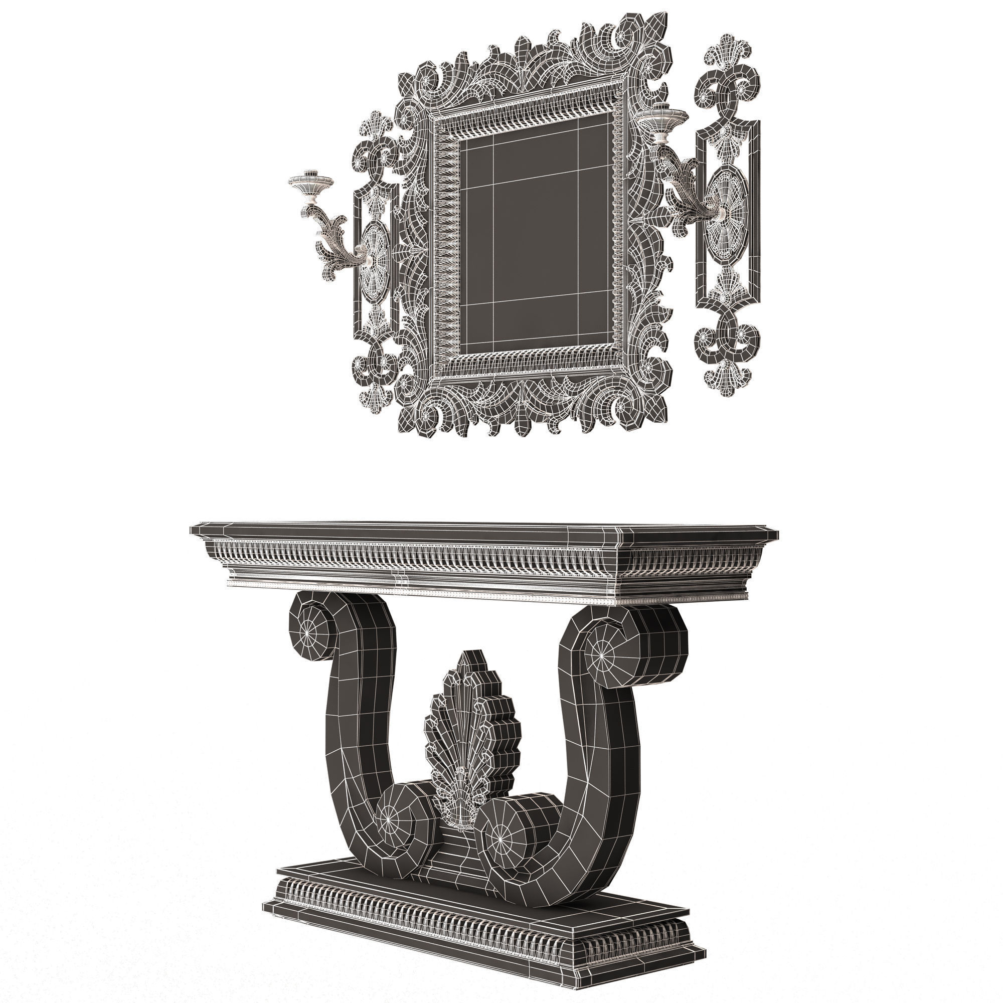 Classic Console Table 010 Low-poly 3D model_17