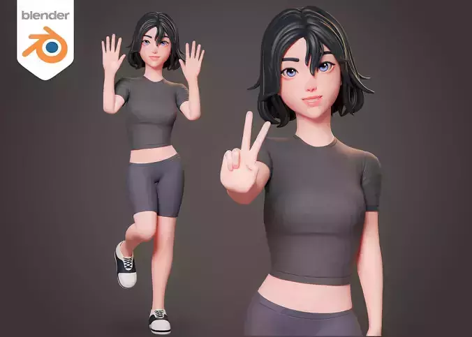 Sport girl cartoon character - Rigged