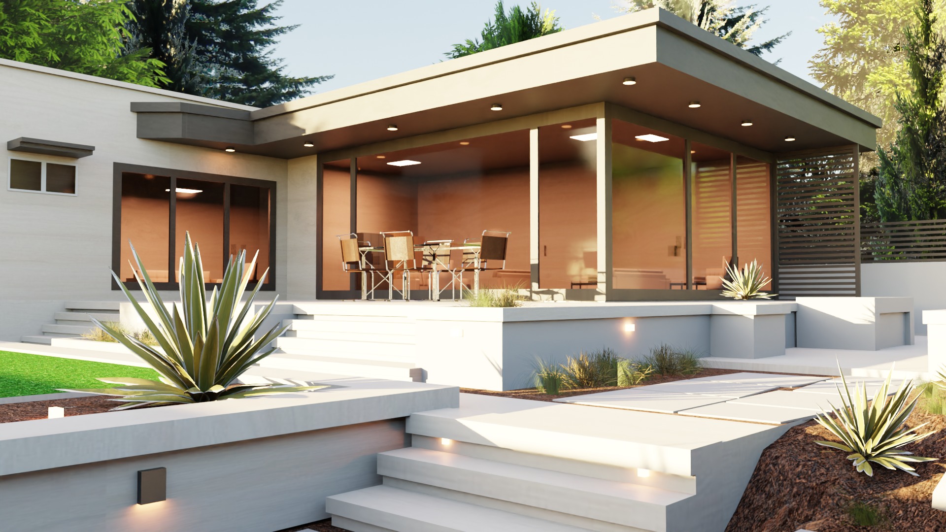 Game-Ready Modern House with Lush Backyard Low-poly 3D model_1