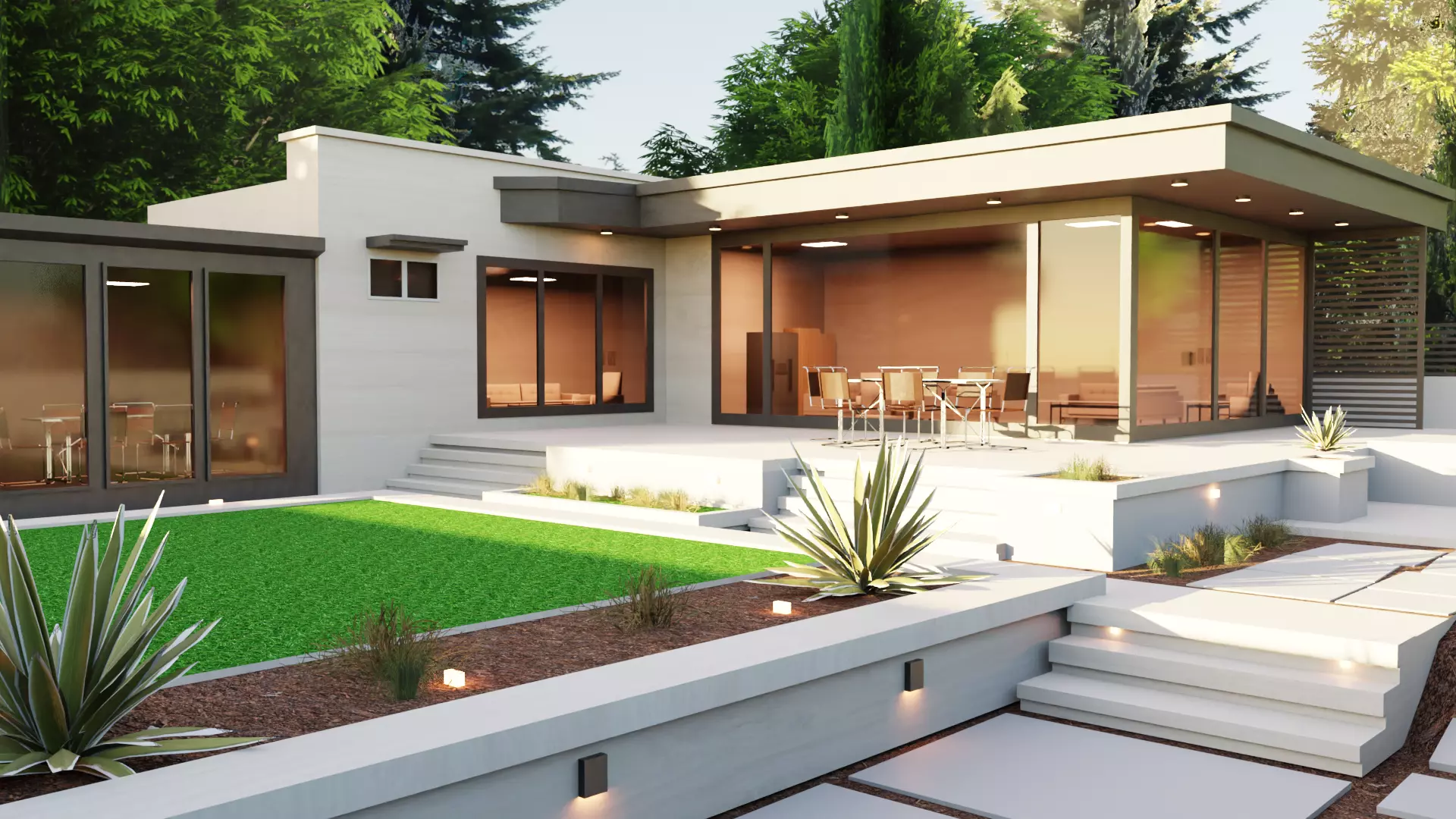Game-Ready Modern House with Lush Backyard Low-poly 3D model_0