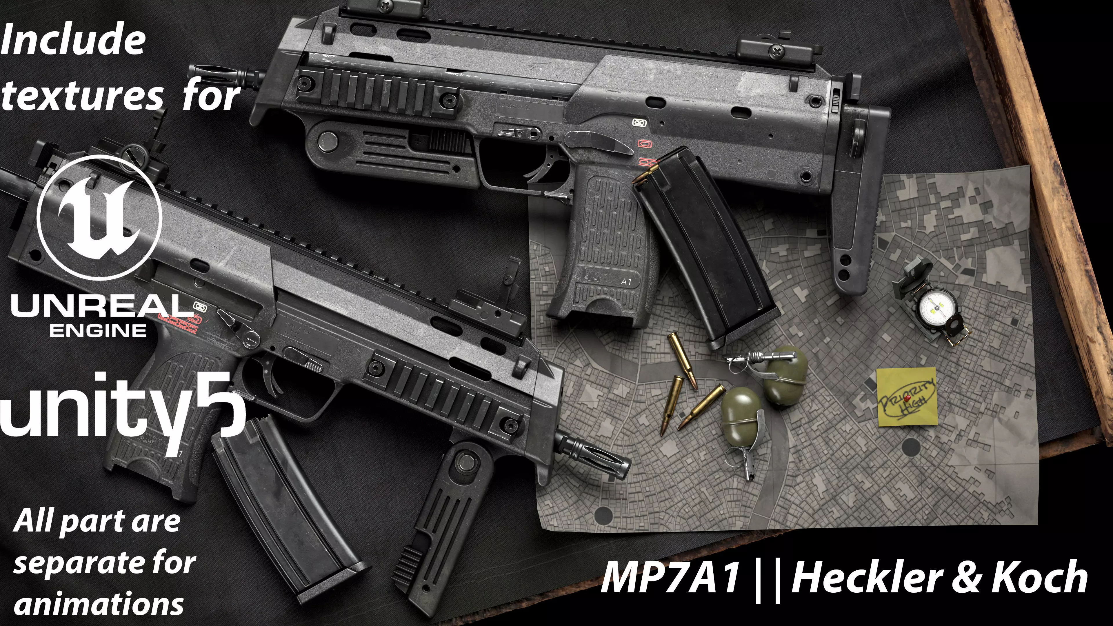 MP7A1 Heckler and Koch Low-poly 3D model_0