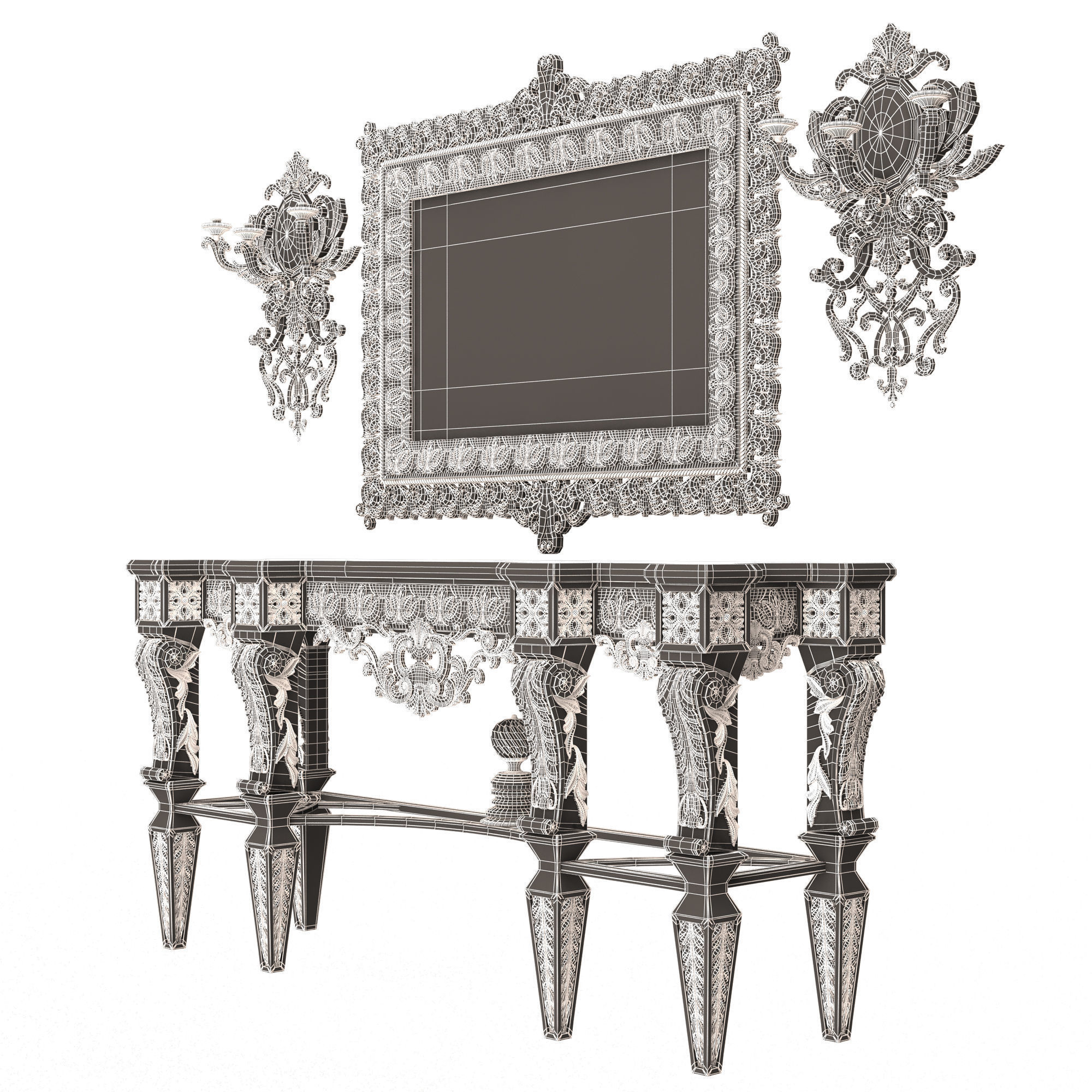 Classic Console Table 013 White Low-poly 3D model_17