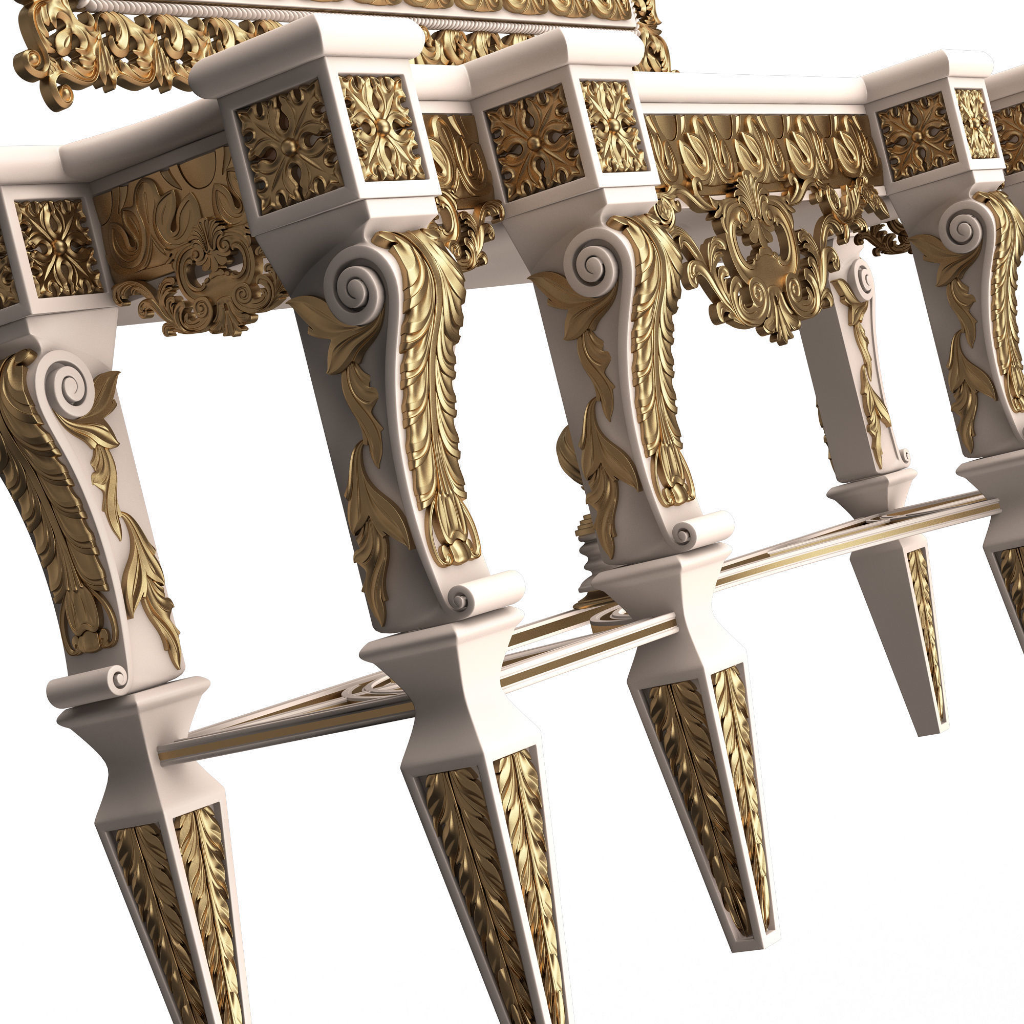 Classic Console Table 013 White Low-poly 3D model_5