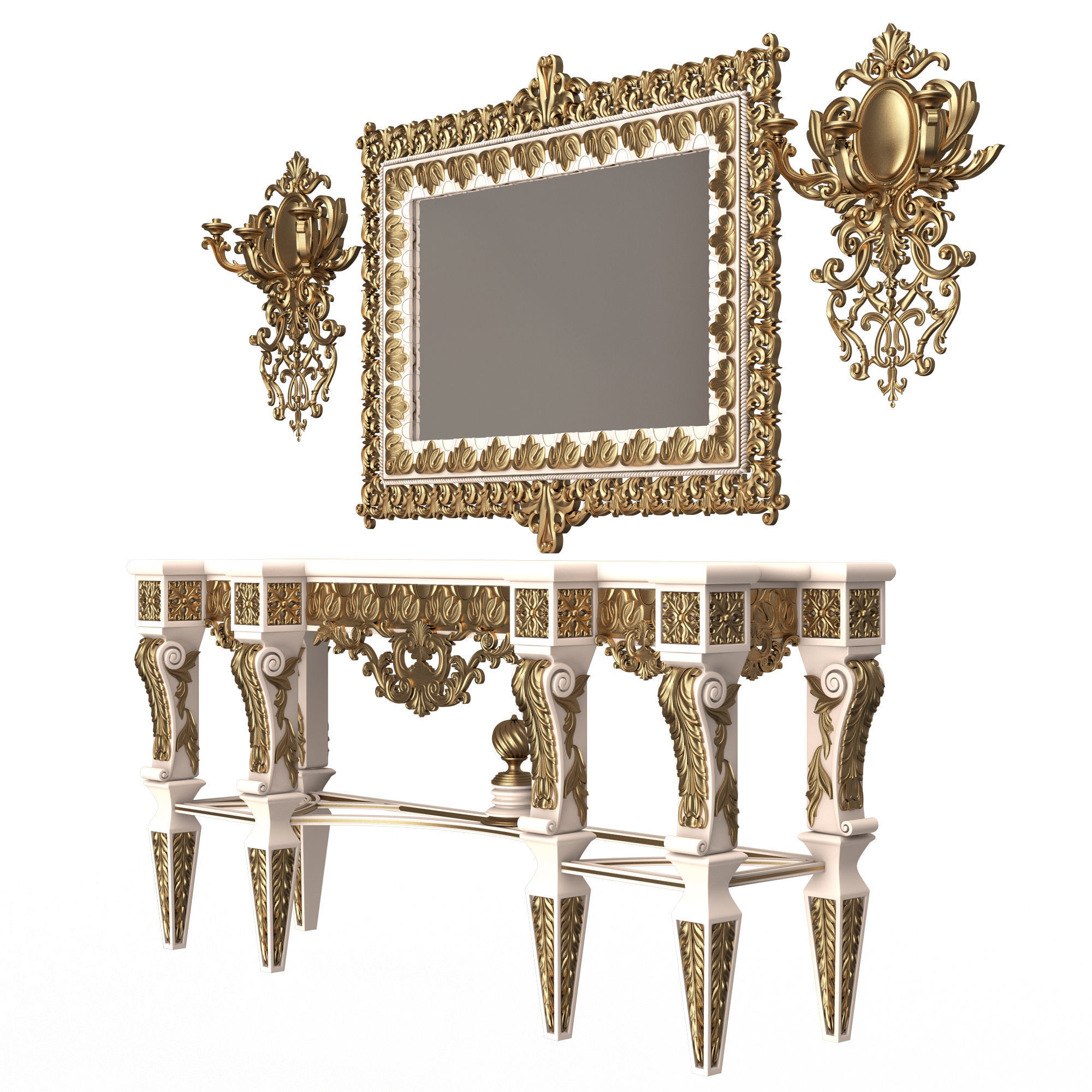 Classic Console Table 013 White Low-poly 3D model_2