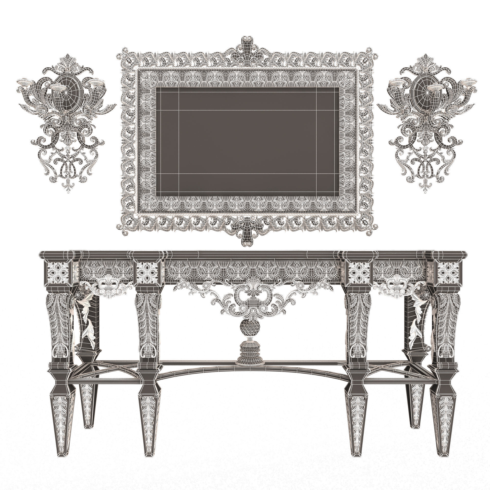 Classic Console Table 013 White Low-poly 3D model_6