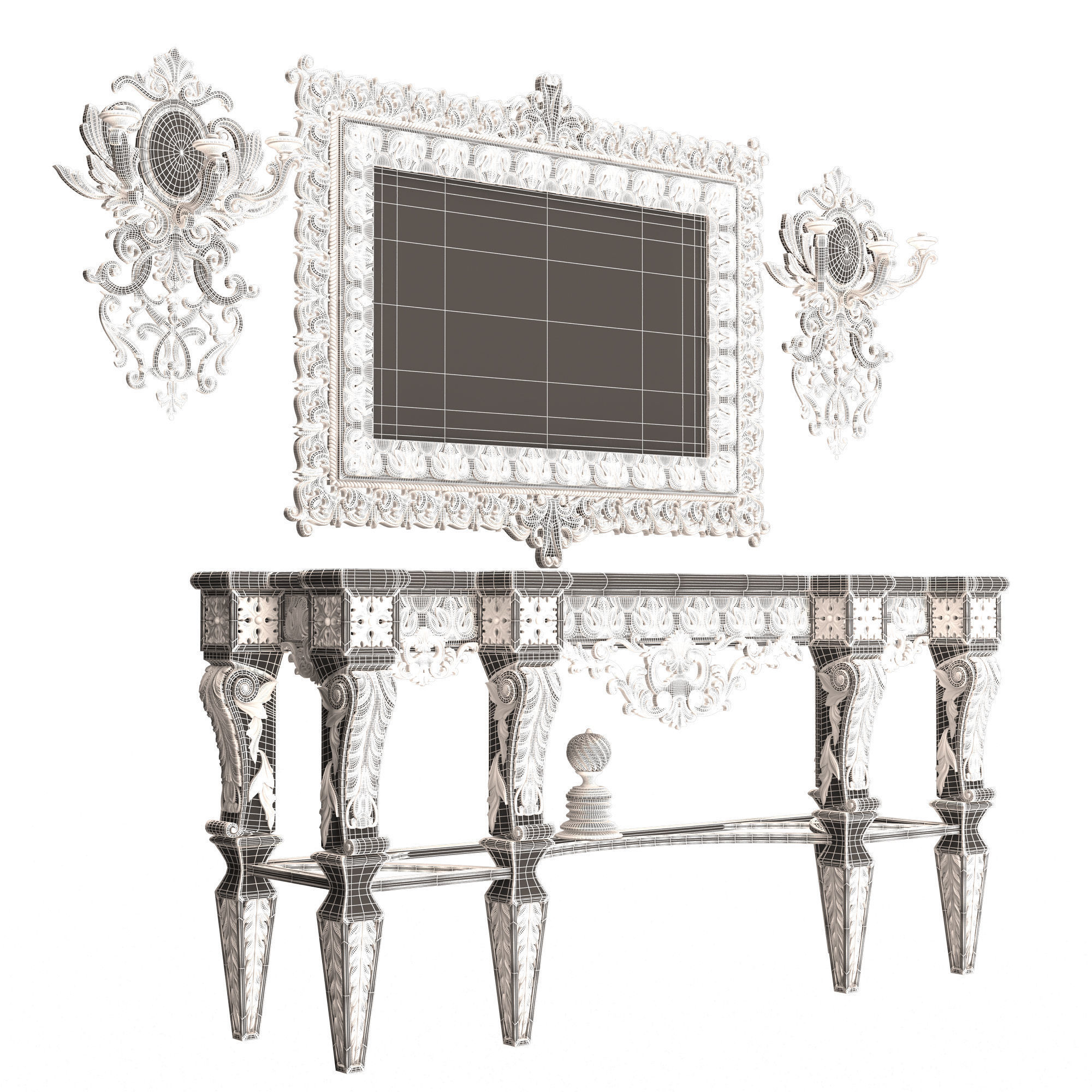 Classic Console Table 013 White Low-poly 3D model_14