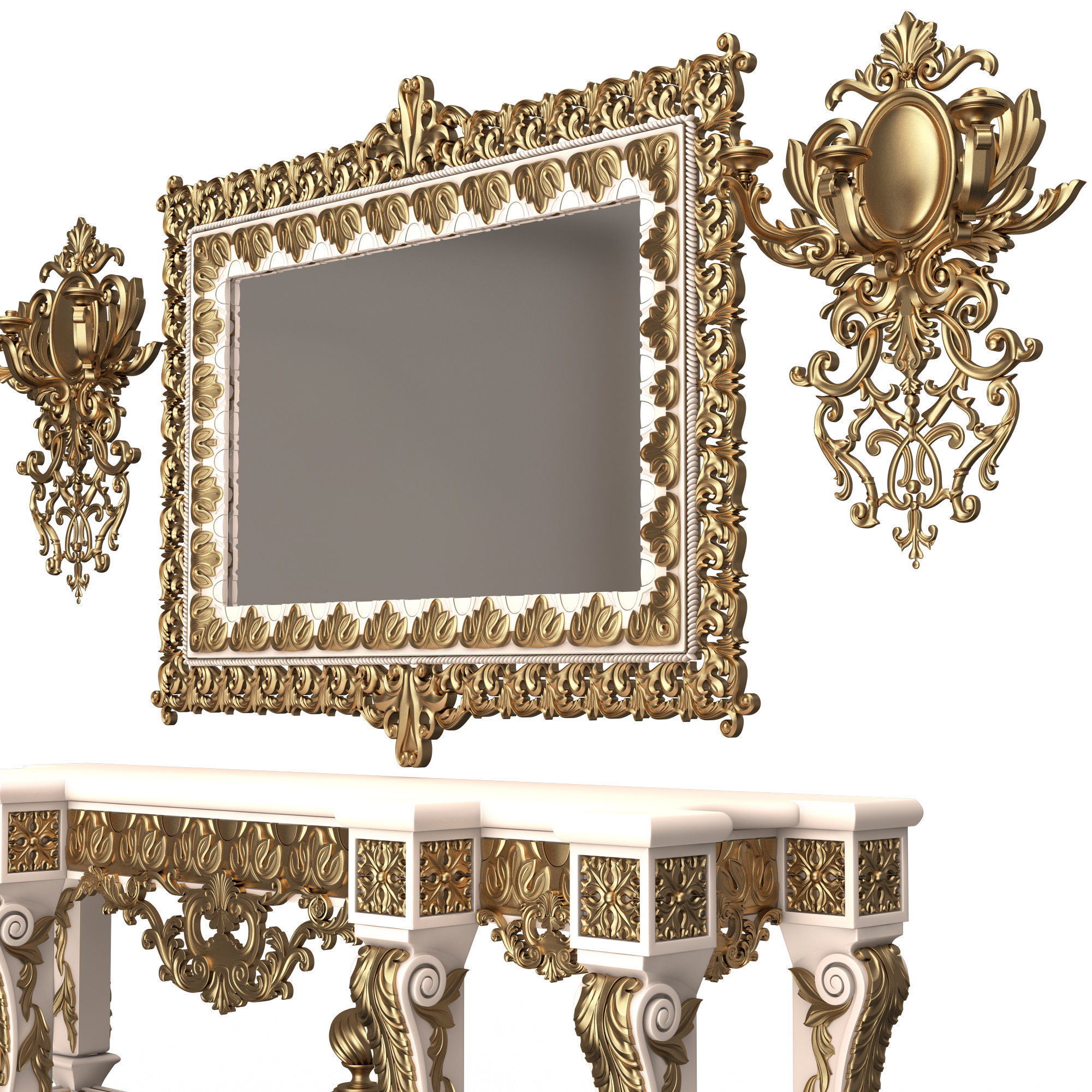 Classic Console Table 013 White Low-poly 3D model_4