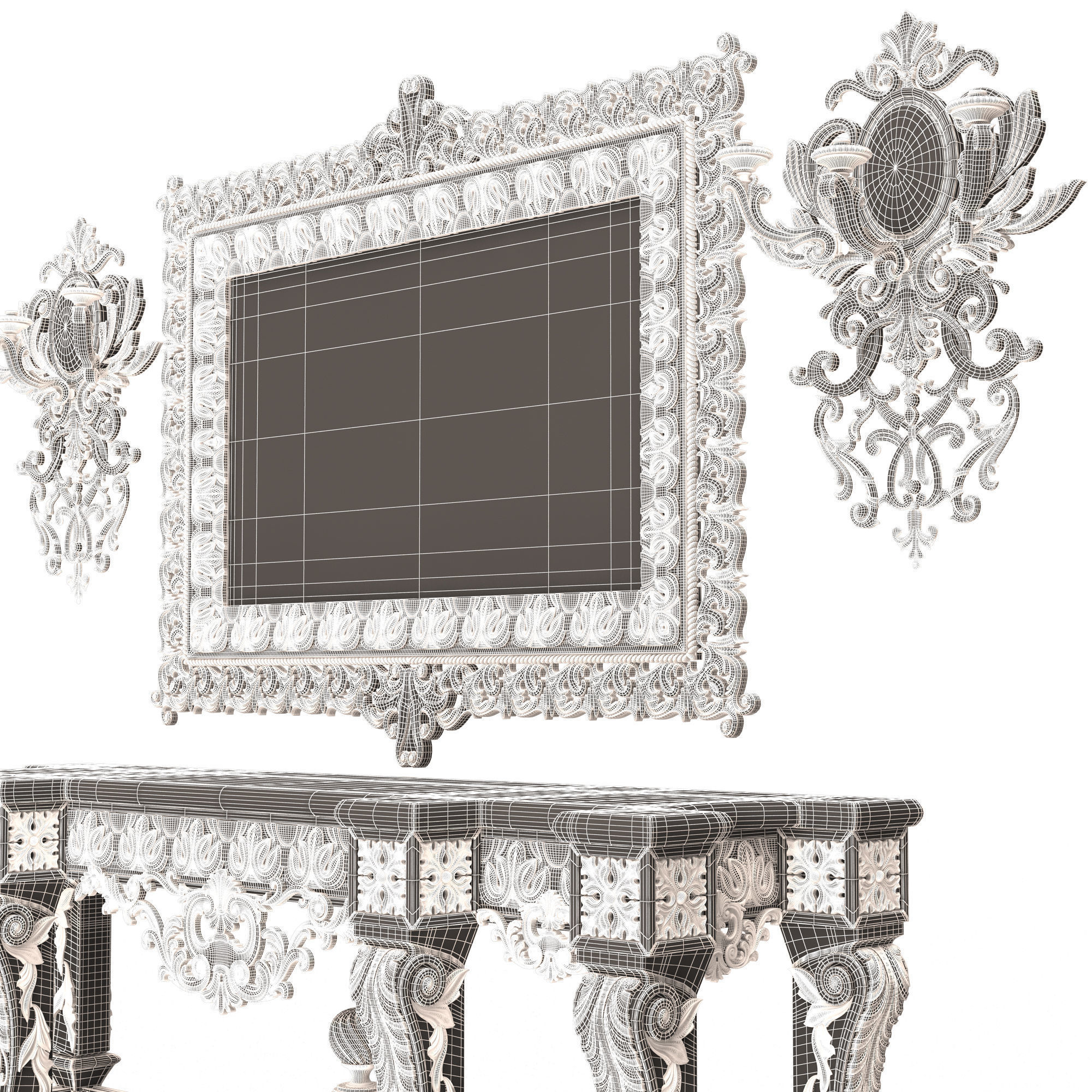 Classic Console Table 013 White Low-poly 3D model_15