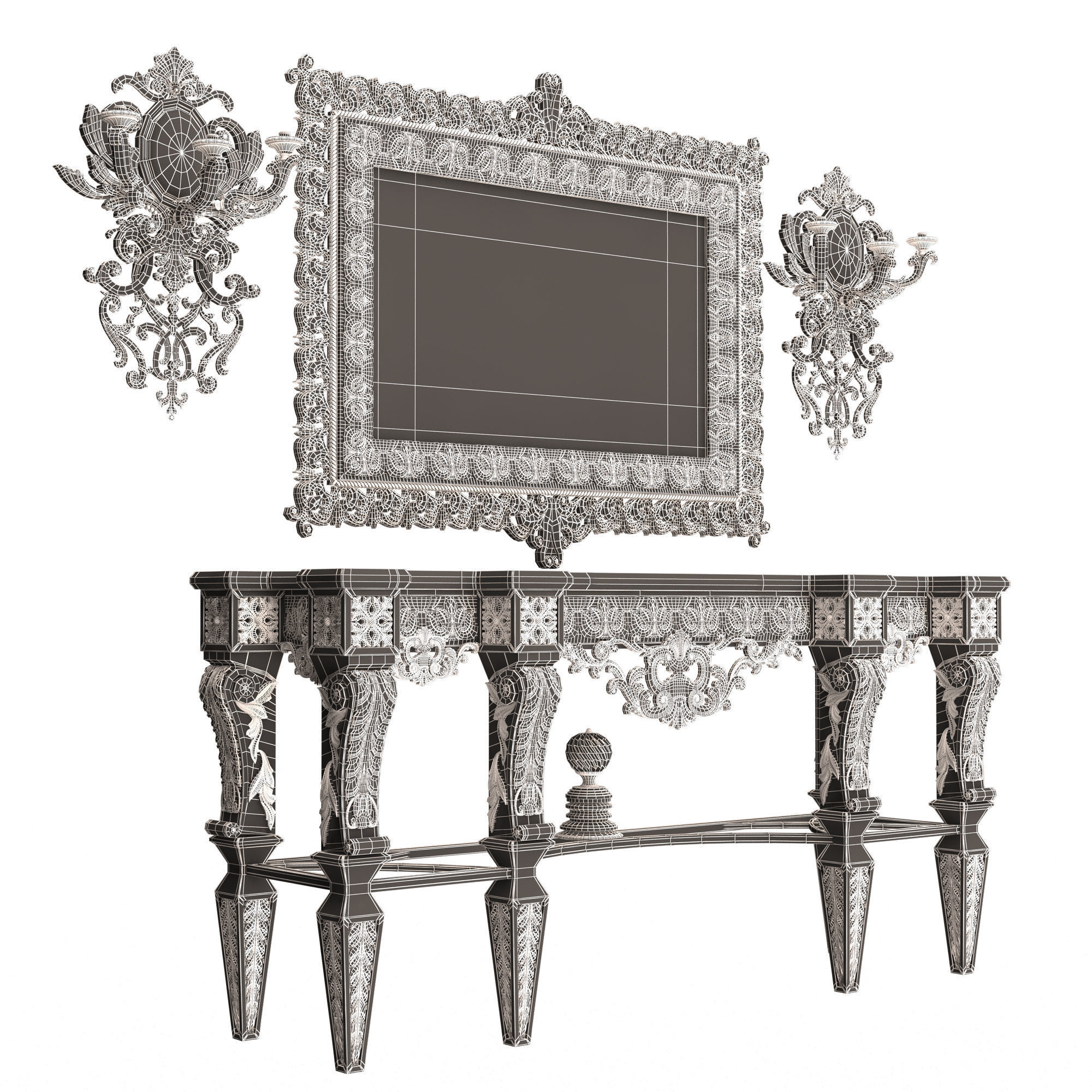 Classic Console Table 013 White Low-poly 3D model_7