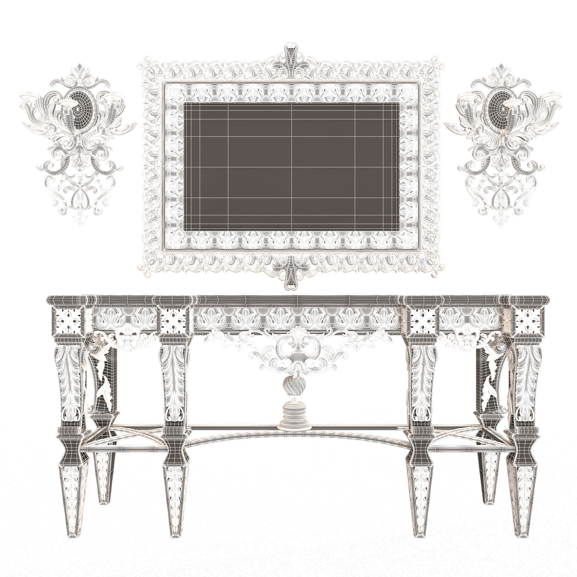 Classic Console Table 013 White Low-poly 3D model_11