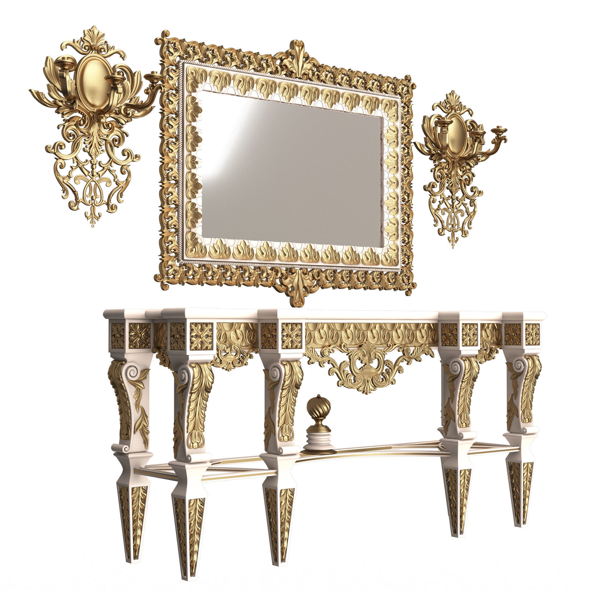 Classic Console Table 013 White Low-poly 3D model_3