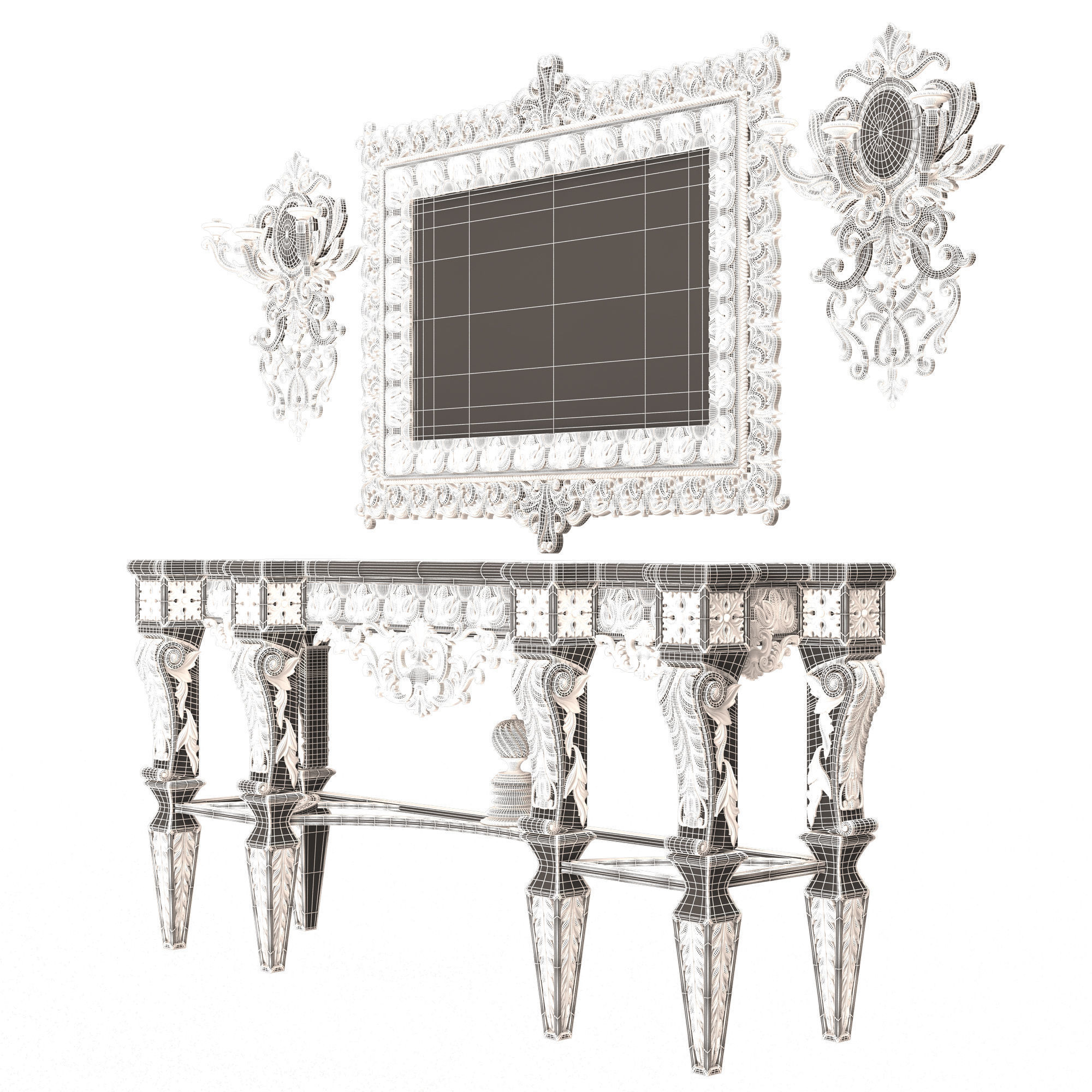 Classic Console Table 013 White Low-poly 3D model_13