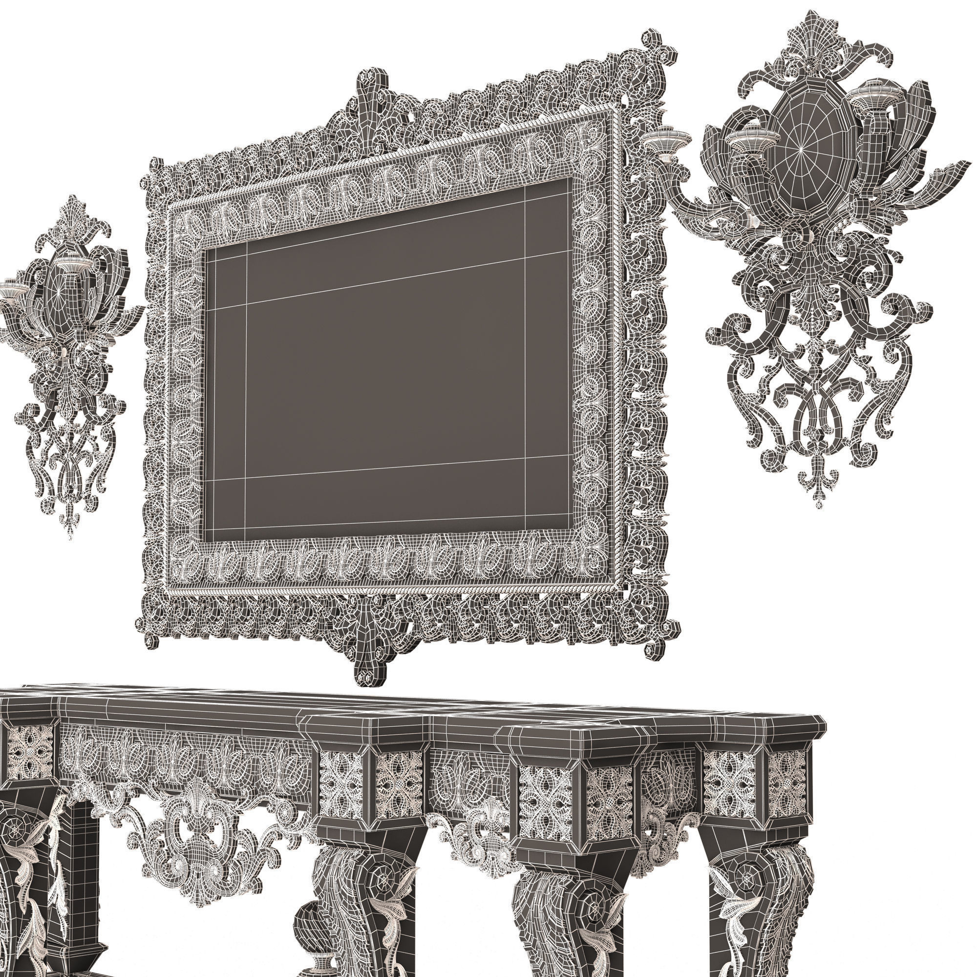 Classic Console Table 013 Black Low-poly 3D model_8