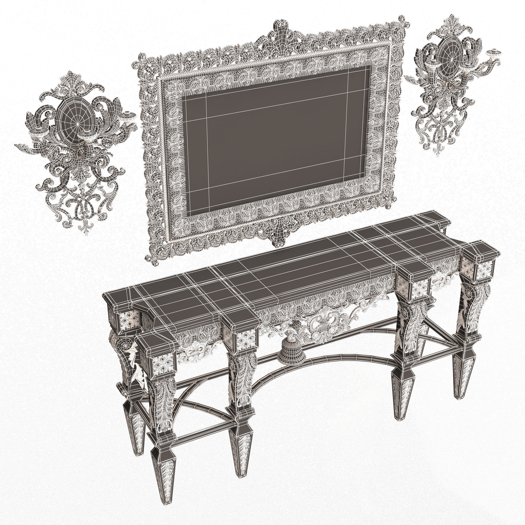 Classic Console Table 013 Black Low-poly 3D model_10
