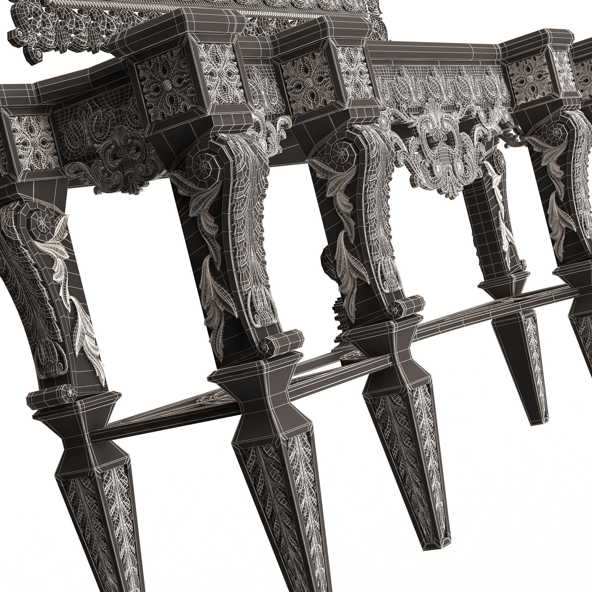 Classic Console Table 013 Black Low-poly 3D model_9