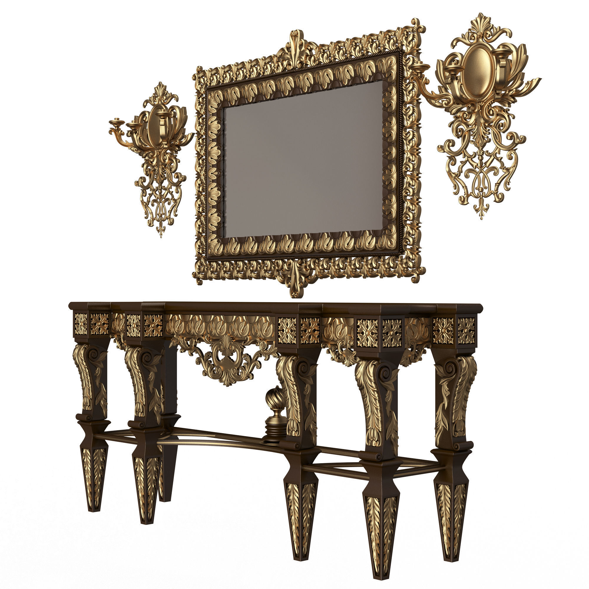 Classic Console Table 013 Black Low-poly 3D model_2