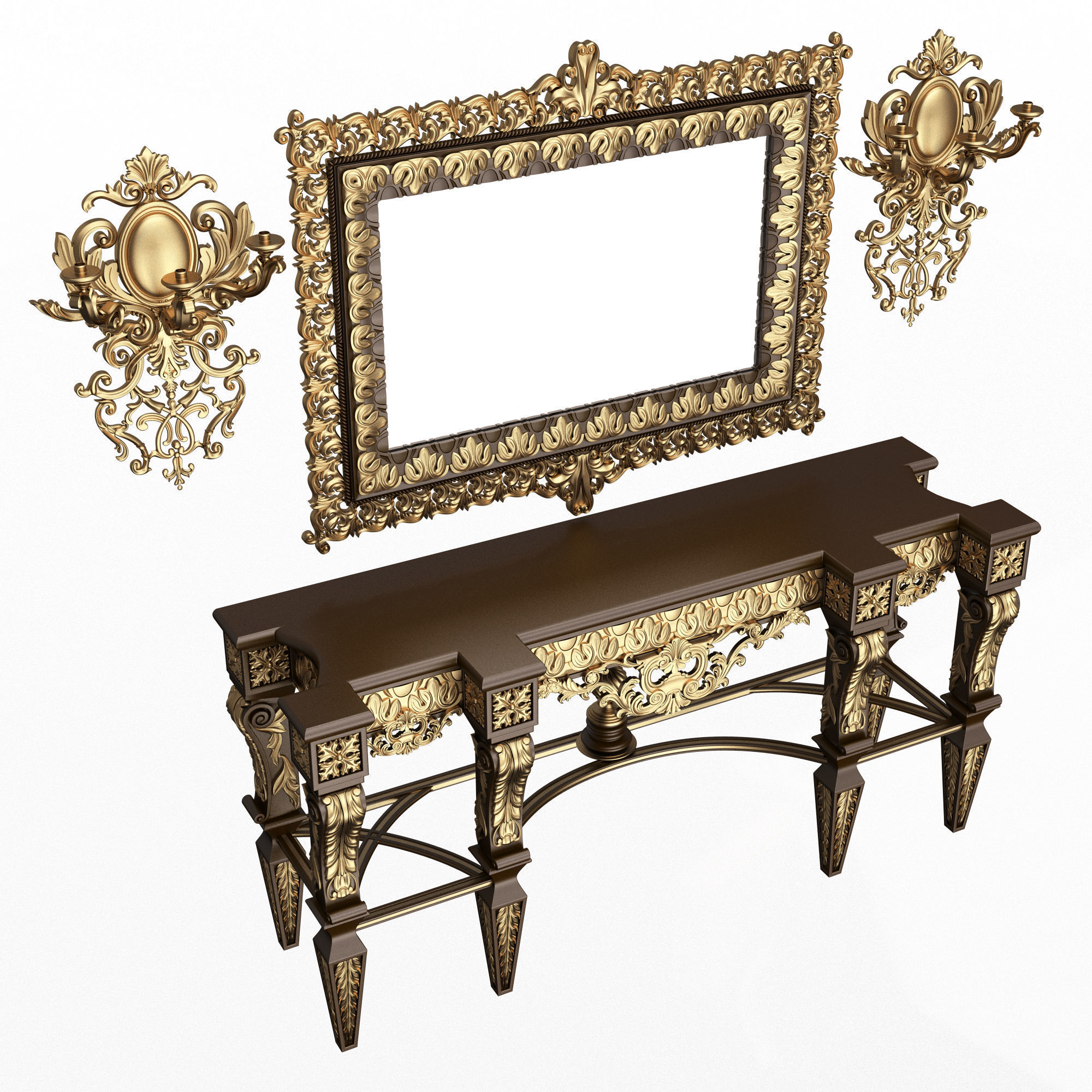 Classic Console Table 013 Black Low-poly 3D model_1