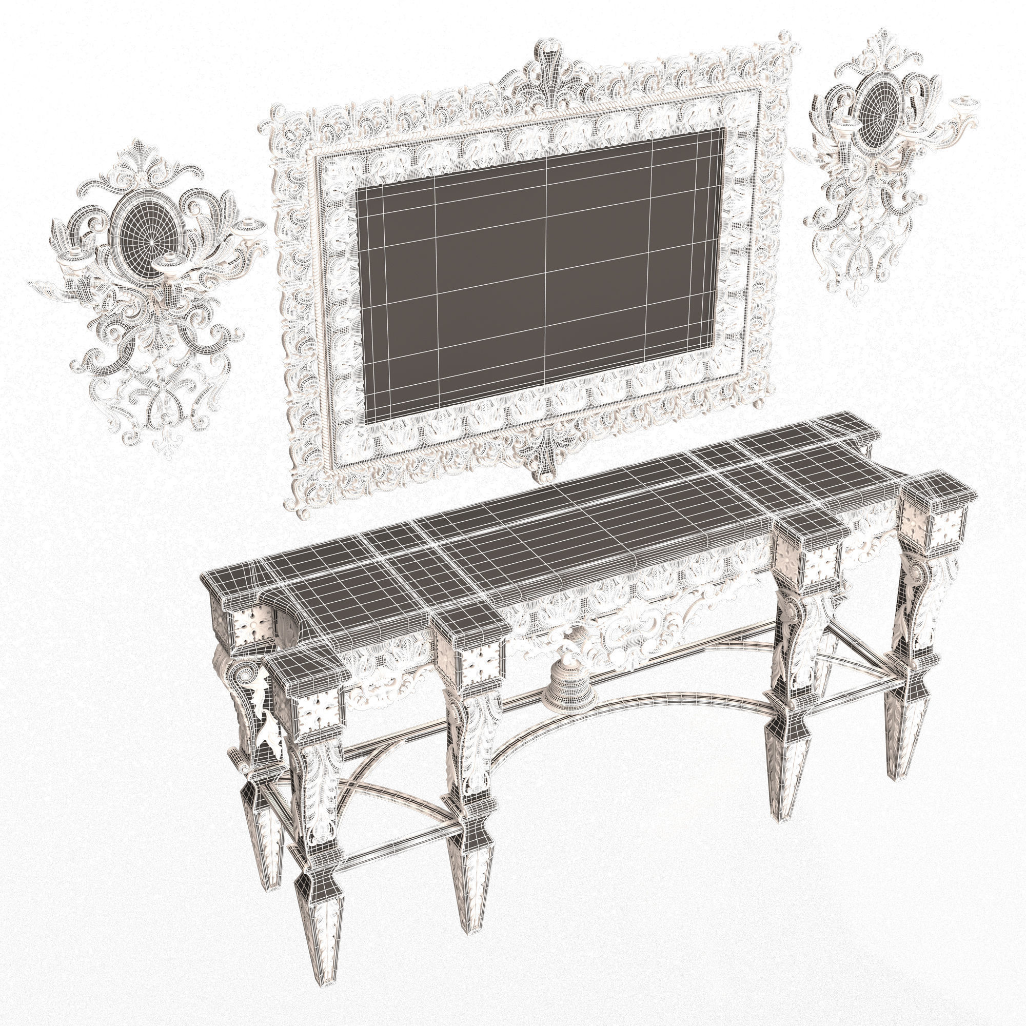 Classic Console Table 013 Black Low-poly 3D model_12