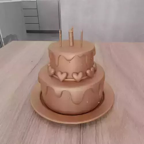 Birthday Cake with Heart and Candle 3D print model